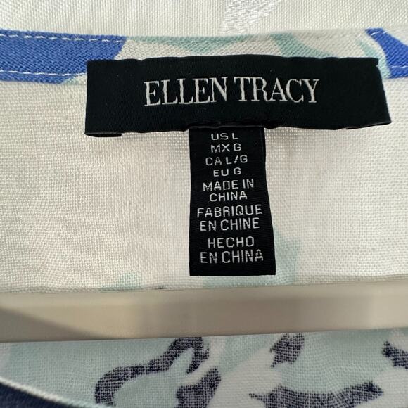 Ellen Tracy Linen Viscose Blend Dolman Sleeve Top Blouse Blue Size L - Picture 3 of 9